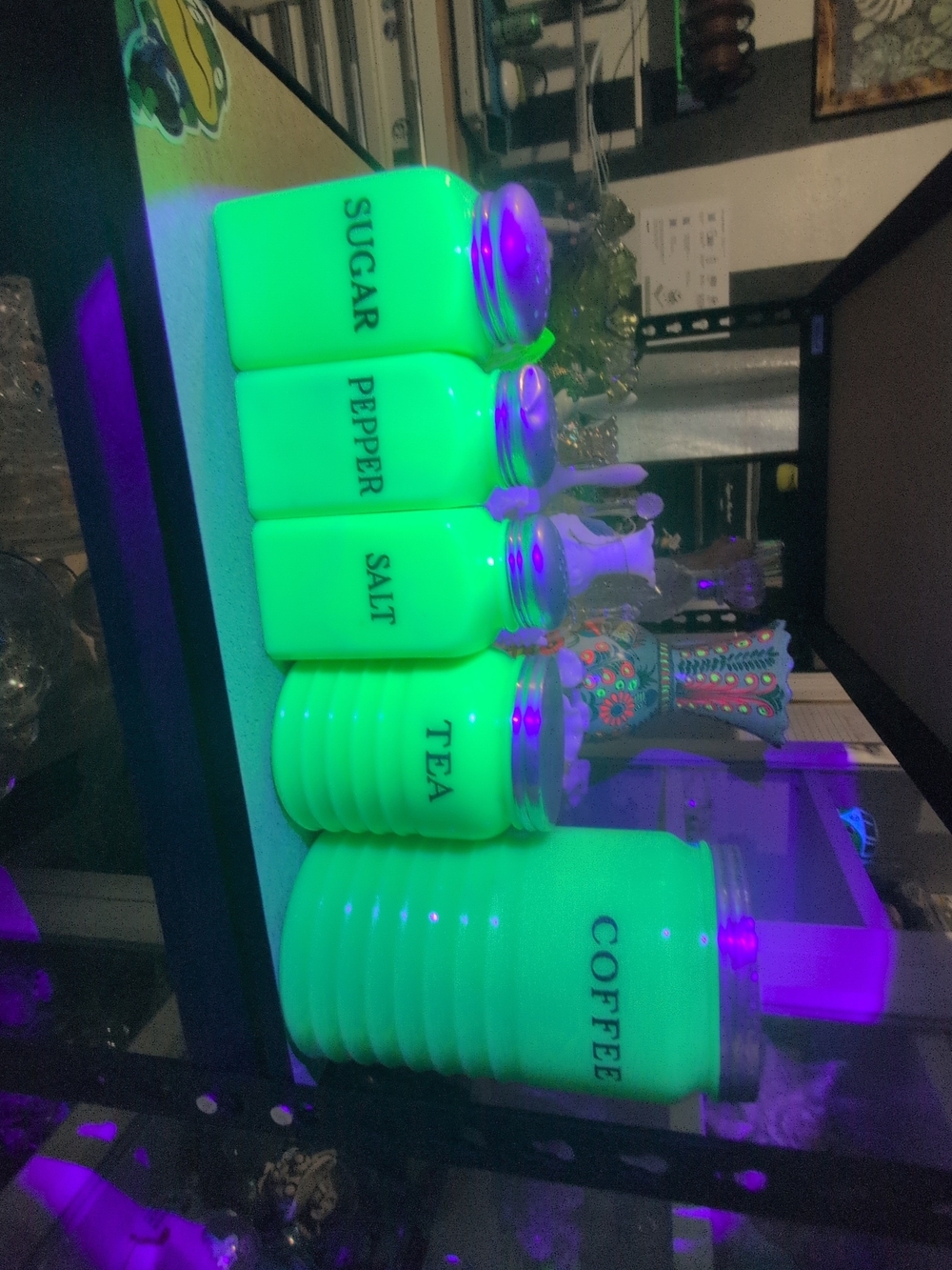 Neon Green Labeled Kitchen Canister Set - Coffee, Tea, Sugar, Salt, Pepper